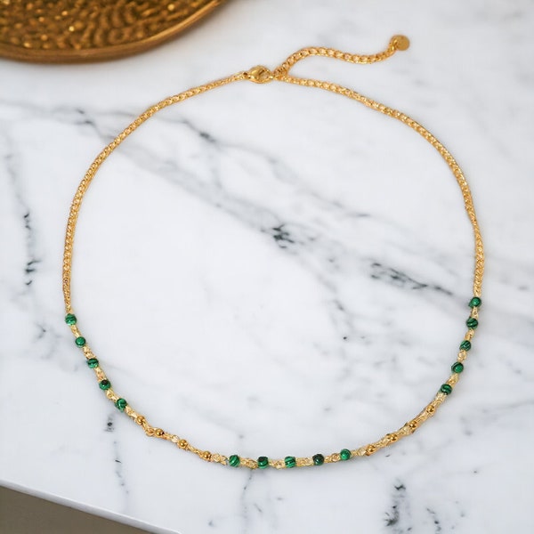 Gold 14K with emerald green necklace, gift for mother, gift for her, summer jewelry