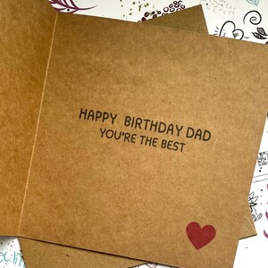 Dad Birthday wooden scrabble sentiment card on thick quality 6 x 6 inch card with red wooden heart. image 7
