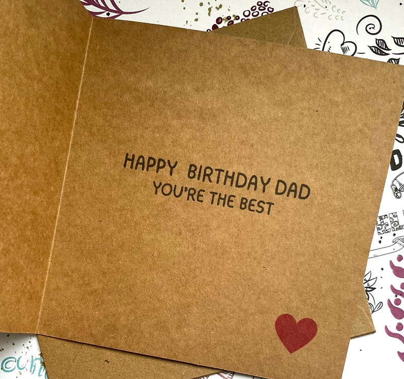Dad Birthday wooden scrabble sentiment card on thick quality 6 x 6 inch card with red wooden heart. image 7
