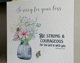 Christian religious sympathy card on quality hammered white card