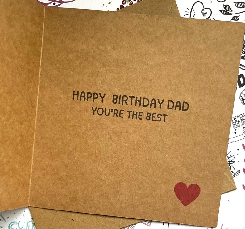 Dad Birthday wooden scrabble sentiment card on thick quality 6 x 6 inch card with red wooden heart. image 3