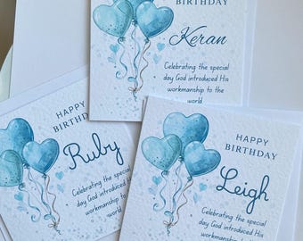 Christian personalised Birthday Card, 6 x 6 inches on quality hammered card for that special person
