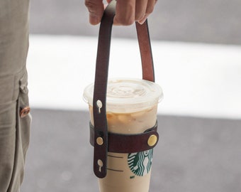 Leather CofBag, Cup holder , Reusable Leather Drink Cup holder