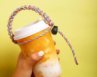 Braided Rope CofBag, Cup holder , Reusable Leather Drink Cup holder