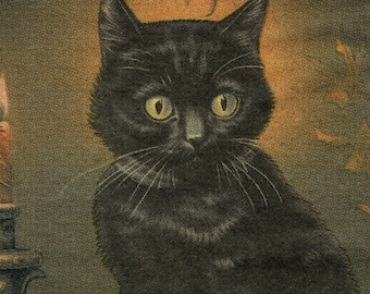 2 (Two) Paper Guest/Buffet Napkins for Decoupage/Mixed Media - Halloween Cat black pumpkin jack o'lantern