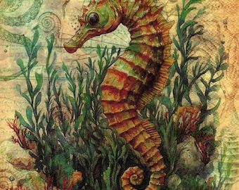 2 (Two) Paper Lunch Napkins for Decoupage/Mixed Media F - Seahorse