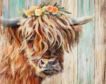 2 (Two) Paper Lunch Napkins for Decoupage/Mixed Media - Highland Cow