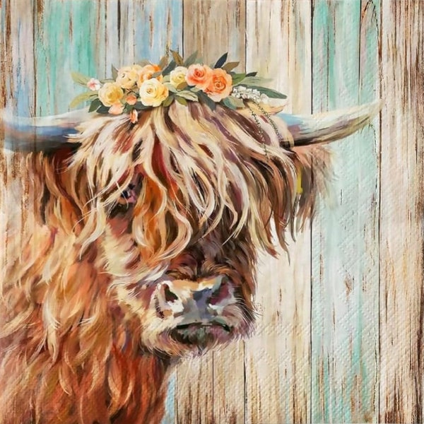 2 (Two) Paper Lunch Napkins for Decoupage/Mixed Media - Highland Cow