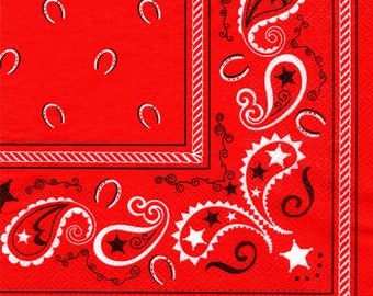2 (Two) Paper Lunch Napkins for Decoupage/Mixed Media - Red Bandanna