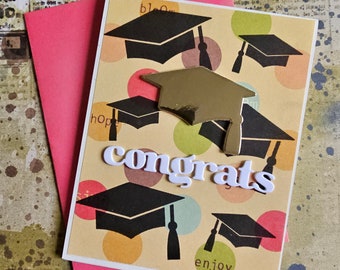 Congrats graduation card - Handmade Greeting Card for high school or college grads, yellow and black, by BPW