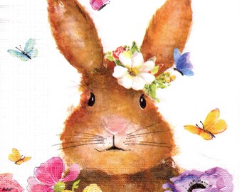 2 (Two) Paper Lunch Napkins for Decoupage/Mixed Media - Easter Beauty bunny rabbit