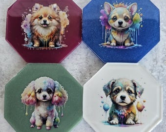 Rainbow Dogs COASTER Set of 4 - Handmade by BPWaters