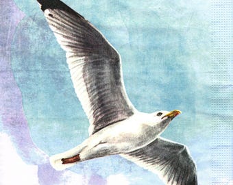 2 (Two) Paper Lunch Napkins for Decoupage/Mixed Media - Seagull flying bird