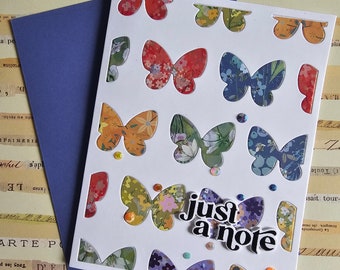 Just a Note - Handmade Greeting Card Butterfly pattern Notecard, blank inside by BPW