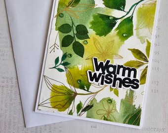 Warm Wishes - Handmade Greeting Card with Leaf pattern, Notecard, blank inside by BPW