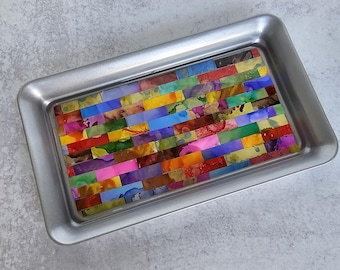 Subway Tile Design Handmade Trinket Tray, Metal & Resin by BPWaters