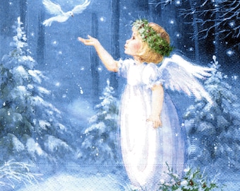 2 (Two) Paper Lunch Napkins for Decoupage/Mixed Media F - Angel with Dove