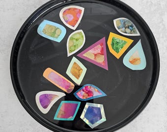 IMPERFECT Irregular Design, Colorful Shapes™ within shapes Handmade Vanity Tray, Wood & Resin by BPWaters