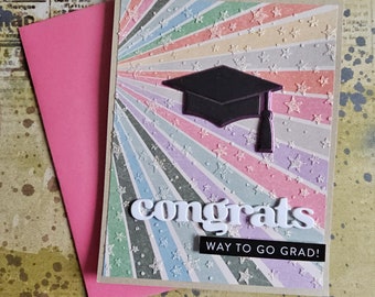 Congrats graduation card - Handmade Greeting Card for high school or college grads, with glittery stars by BPW