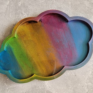 Rainbow Cloud Resin Trinket Dish, Handmade by BPW