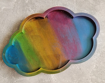 Rainbow Cloud Resin Trinket Dish, Handmade by BPW