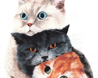 2 (Two) Paper Lunch Napkins for Decoupage/Mixed Media - Cats Better Together