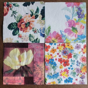 Lot of 4 Paper Lunch Napkins for Decoupage/Mixed Media - Flowers (250)