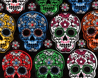 2 (Two) Paper Beverage/Cocktail Napkins for Decoupage/Mixed Media - Colorful Skulls pattern
