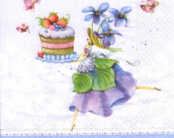 2 (Two) Paper Lunch Napkins for Decoupage/Mixed Media - Purple Dreams girl with violets