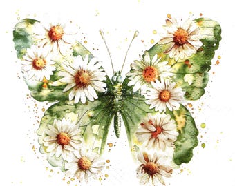 2 (Two) Paper Lunch Napkins for Decoupage/Mixed Media F - Papillon and Marguerites butterfly