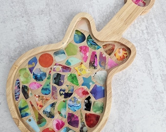 Guitar Tray with Colorful Shapes™, wood and resin - HANDMADE by BPWaters