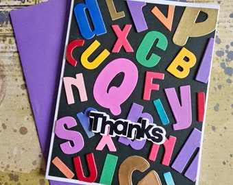 Teacher Thank-you - Handmade Greeting Card, alphabet letters in different fonts, blank inside by BPW