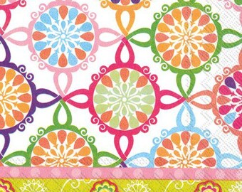 2 (Two) Paper Lunch Napkins for Decoupage/Mixed Media - Colorful Tiles pattern