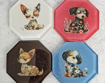 Floral Dogs COASTER Set of 4 - Handmade by BPWaters