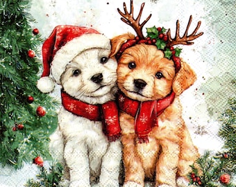 2 (Two) Paper Lunch Napkins for Decoupage/Mixed Media - Cody and Buddy christmas dogs