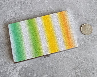 Striped Green Yellow Orange and White Business Card Holder - HANDMADE by BPW