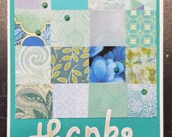 Thanks - Handmade Greeting Card with Squares in Turquoise Notecard, blank inside by BPW