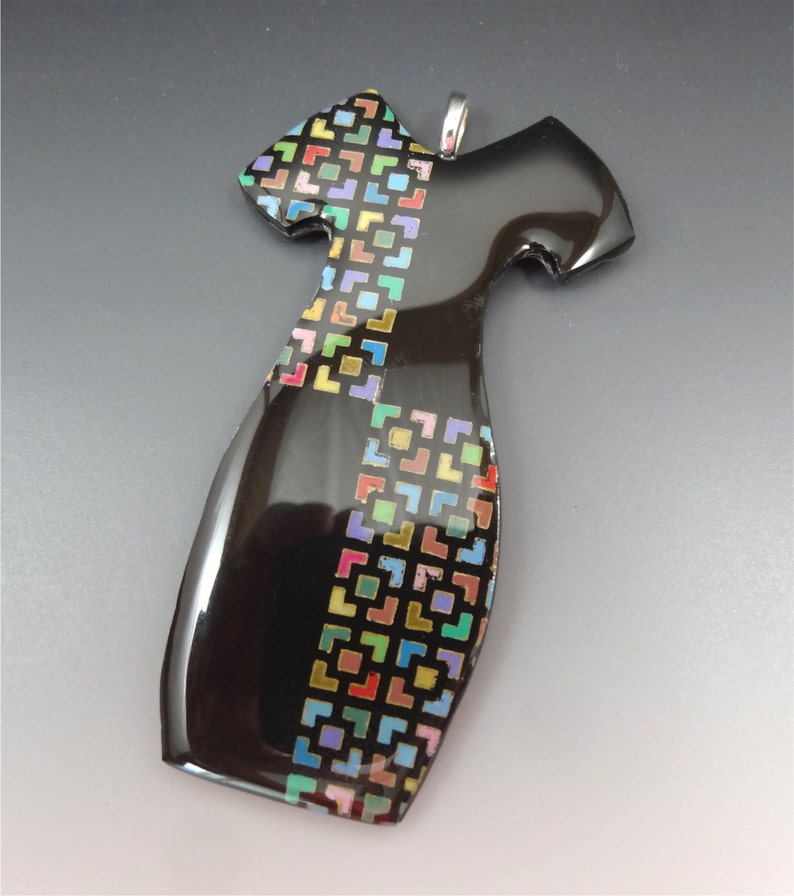 PENDANT NECKLACE Black Dress HANDMADE Shrink Plastic by Barbara Poland-Waters