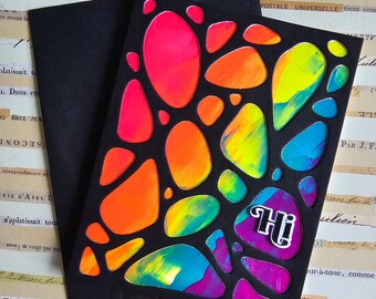 Hi - Handmade Greeting Card neon colors pebble pattern Notecard, blank inside by BPW