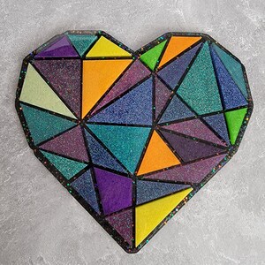 Heart Geometric Flat Resin Wall Art - Handmade by BPW