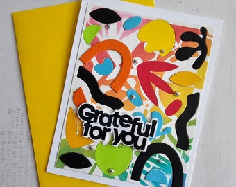 Grateful For You - Handmade Greeting Card with Bold Rainbow Colors Notecard, blank inside by BPW