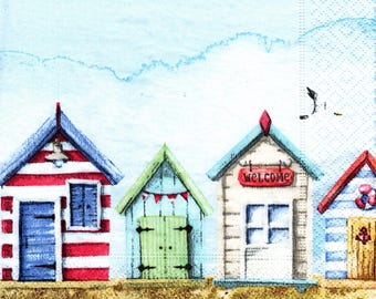 2 (Two) Paper Lunch Napkins for Decoupage/Mixed Media F - Beach Houses seashore