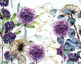 2 (dos) servilletas de papel para decoupage/técnica mixta - Flores florales verdes Lunaria