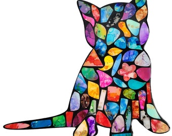 Vinyl Sticker Cat Sitting with Shapes, Design from my own art, 3" x 2 1/2" by BPW