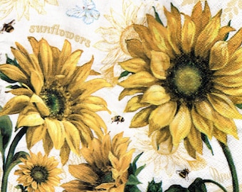 2 (Two) Paper Lunch Napkins for Decoupage/Mixed Media F - Sunflowers in the wind
