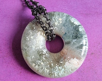 Blue Gray Blue Donut Pendant NECKLACE Resin - Handmade by BPW