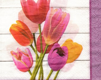 2 (Two) Paper Lunch Napkins for Decoupage/Mixed Media - Beautiful Tulip Blossoms