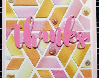 Thanks - Handmade Greeting Card Pink and Orange graphic pattern Notecard, blank inside by BPW