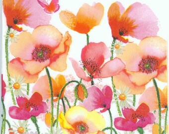 2 (Two) Paper Lunch Napkins for Decoupage/Mixed Media - Aquarell Poppies & Daisies