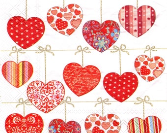 2 (Two) Paper Lunch Napkins for Decoupage/Mixed Media - Hearts on Wire